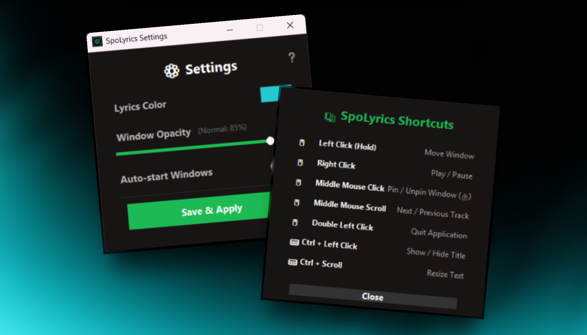 SpoLyrics modern settings and shortcuts